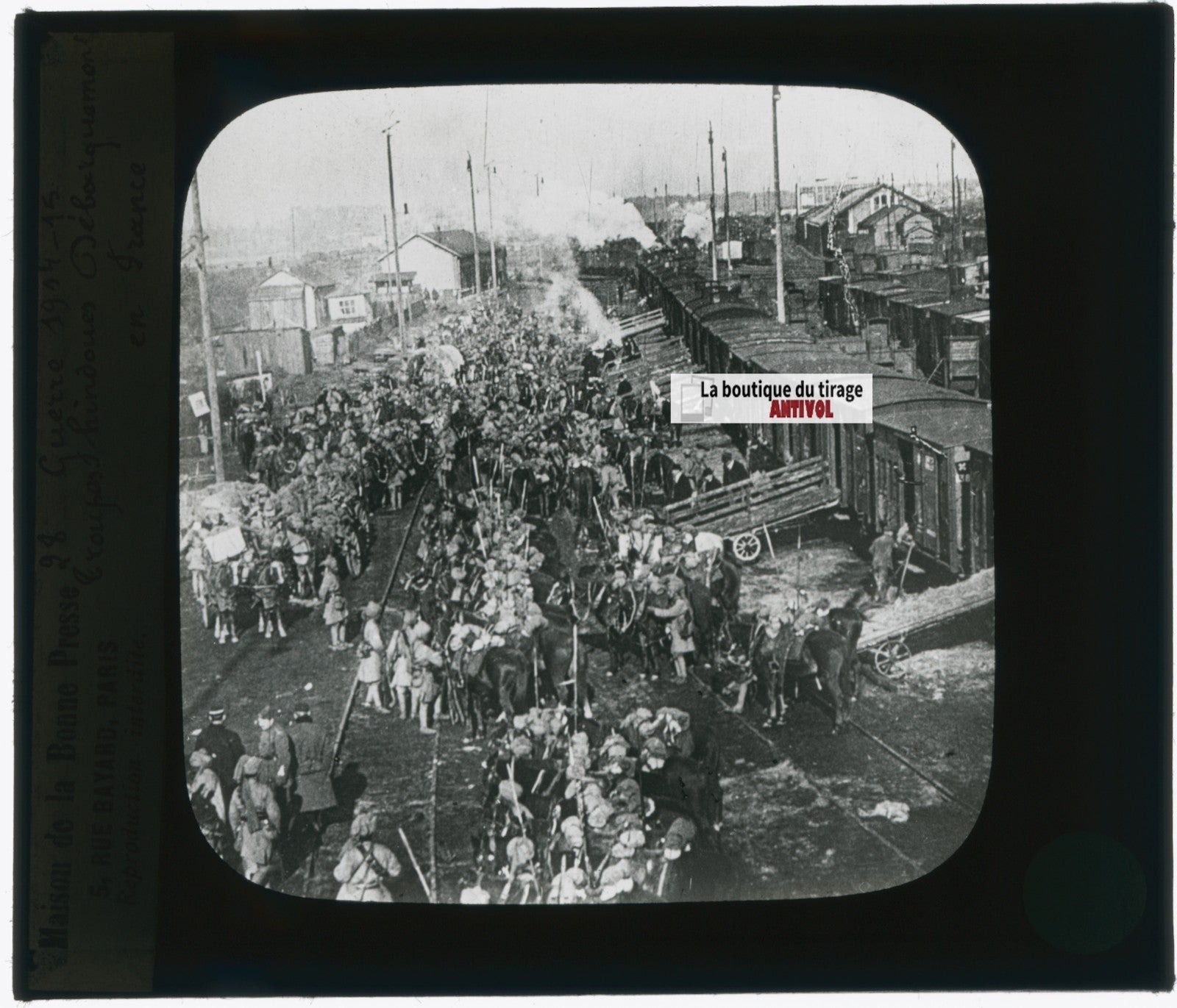 Débarquement Indoues guerre, photo plaque verre, noir & blanc, positif 8,5x10 cm