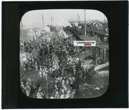 Débarquement Indoues guerre, photo plaque verre, noir & blanc, positif 8,5x10 cm