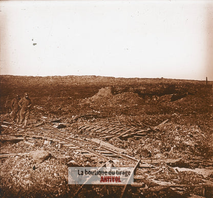 Thiaumont, 1916, guerre WW1, plaque verre photo ancienne stéréo 6x13 cm