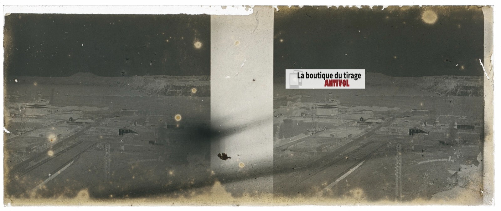 Port d'Oran, Algérie, Plaque verre stéréo, négatif noir & blanc 4,5x10,7 cm