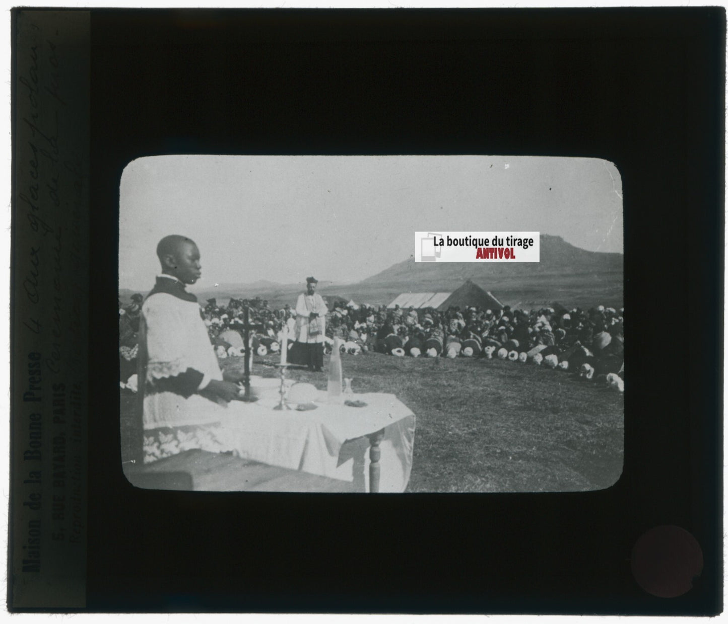 Cérémonie, prêtre, photo plaque verre, noir & blanc, positif 8,5x10 cm