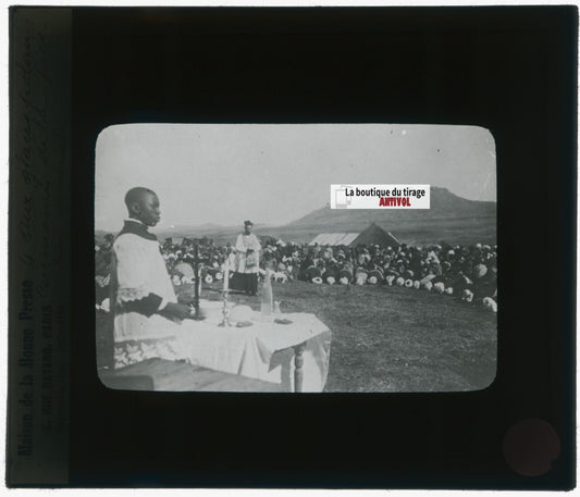 Cérémonie, prêtre, photo plaque verre, noir & blanc, positif 8,5x10 cm