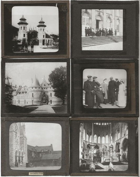 Bourges, Reims, Paris, photos plaques de verre, lot 10 positifs 8,5x10 cm