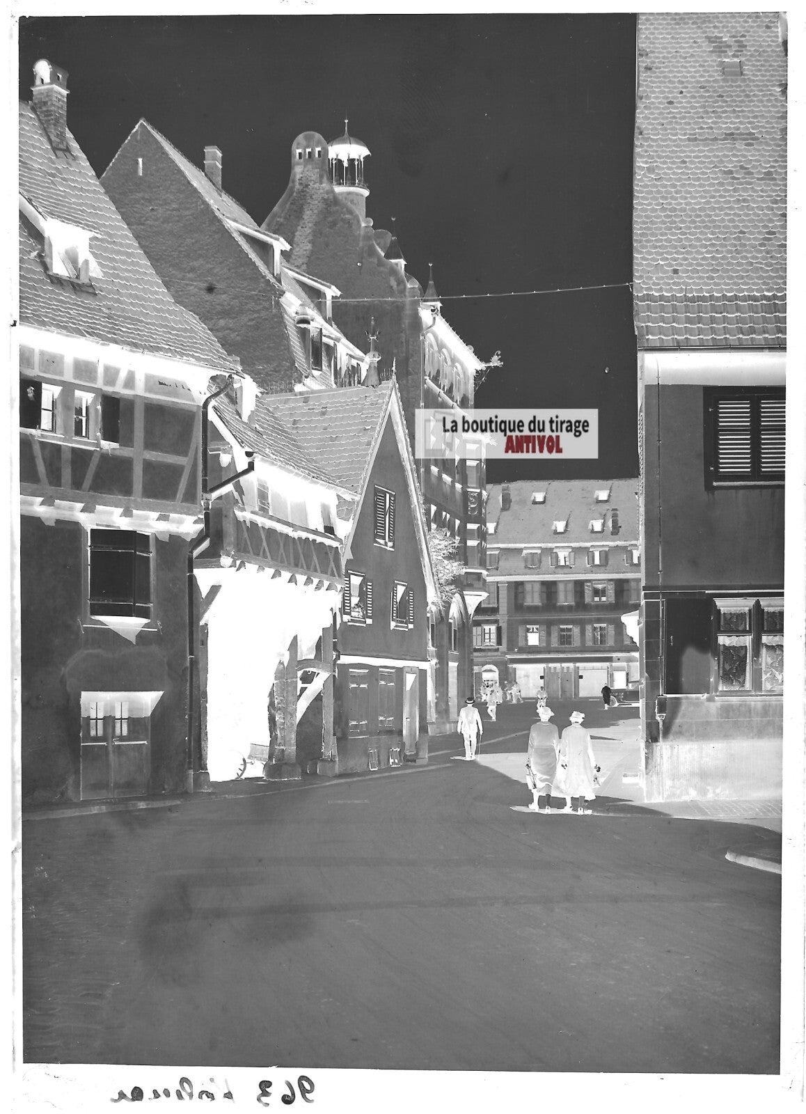 Plaque verre photo ancienne négatif noir et blanc 13x18 cm Colmar vintage ville