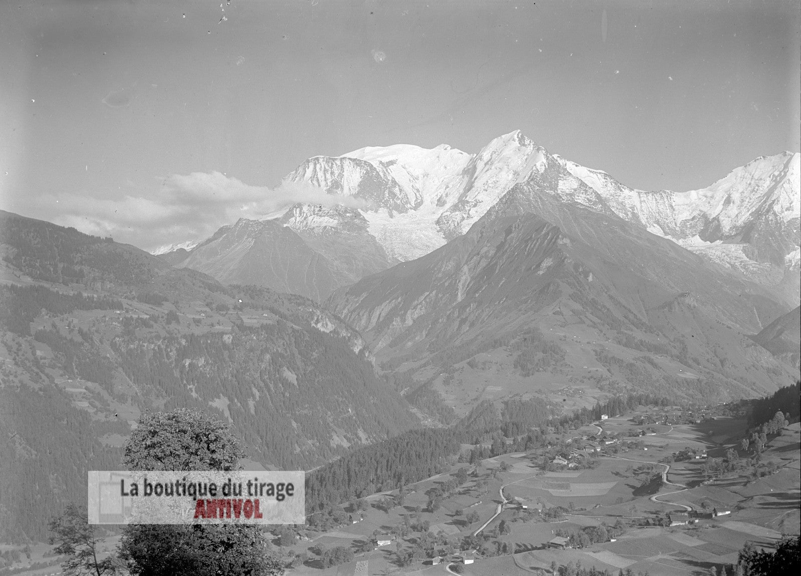 Mont-Blanc, vallée de l’Arve, plaque verre, photo ancienne, négatif 9x12 cm