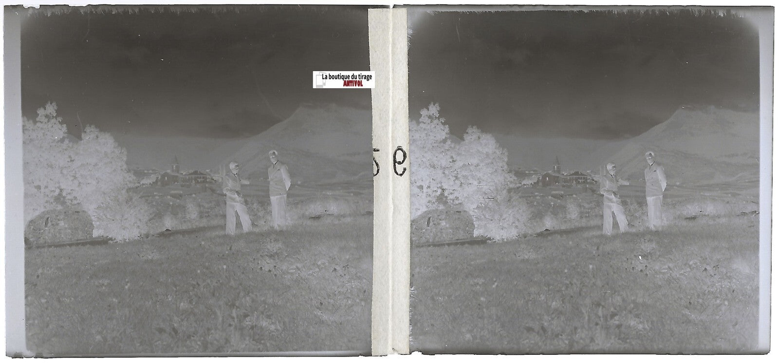 Village de montagne, Plaque verre photo, stéréo négatif noir & blanc 6x13 cm