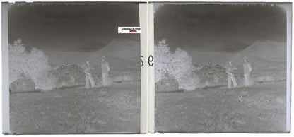 Village de montagne, Plaque verre photo, stéréo négatif noir & blanc 6x13 cm