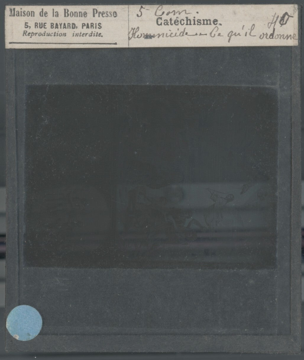 Scène religieuse, catéchisme, dessin peinture, plaque verre, positif 8,5x10 cm