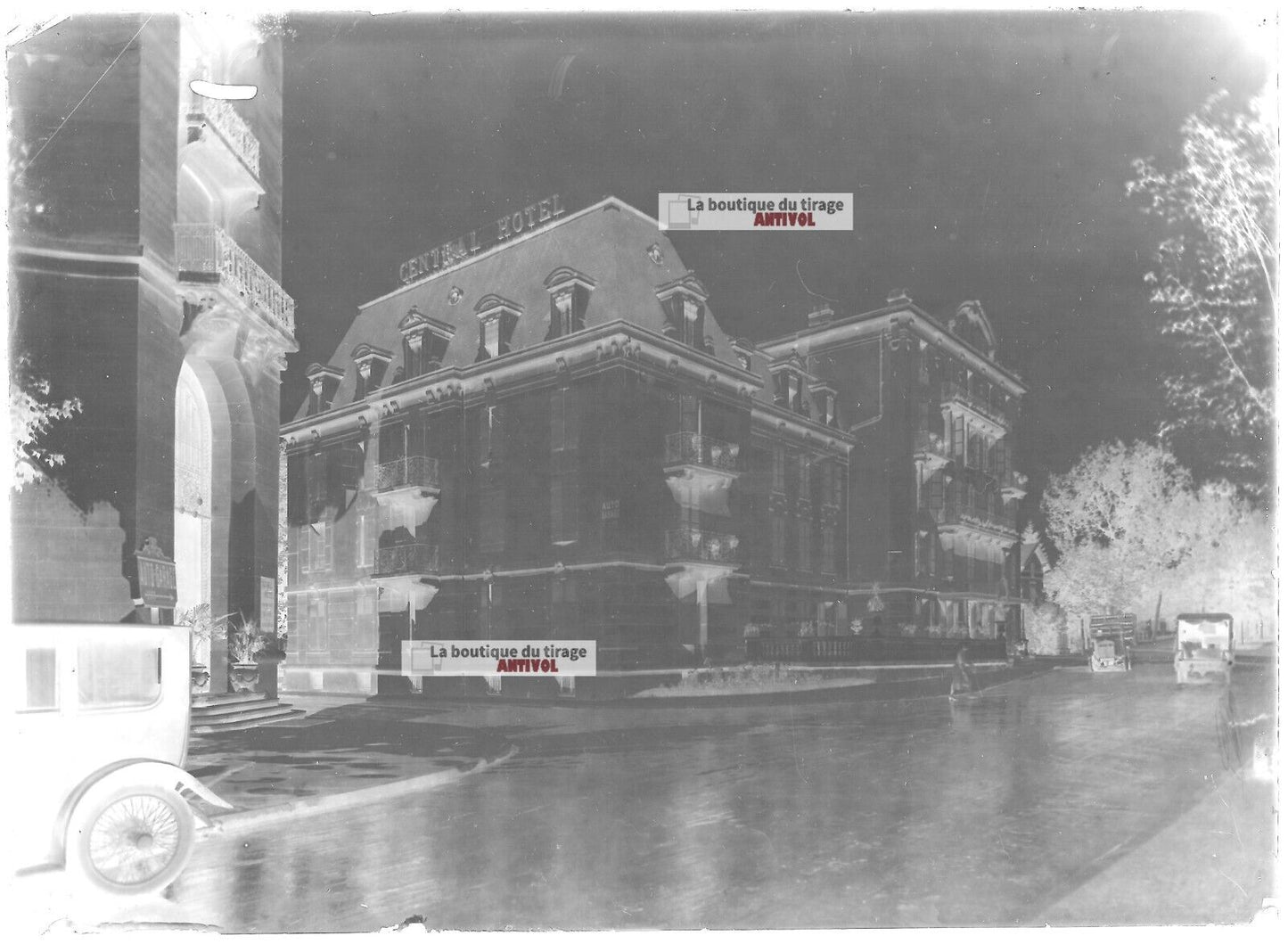 Plaque verre photo ancienne négatif noir et blanc 13x18 cm Vittel Central hôtel