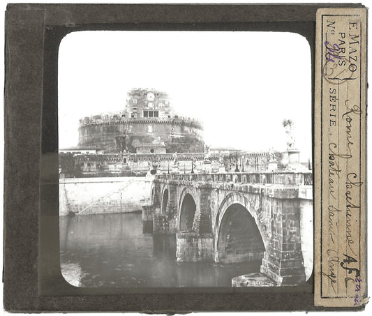 Château Saint-Ange, Rome Italie, photo plaque de verre, positif 8,5x10 cm