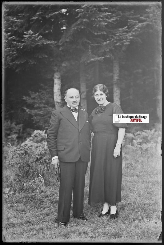 Couple, amour, Plaque verre photo ancienne, négatif noir & blanc 10x15 cm France