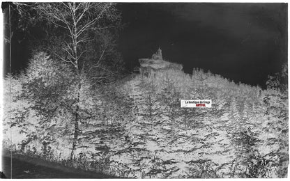 Plaque verre photo, négatif noir & blanc 9x14 cm, Dabo, Chapelle, bois et forêt