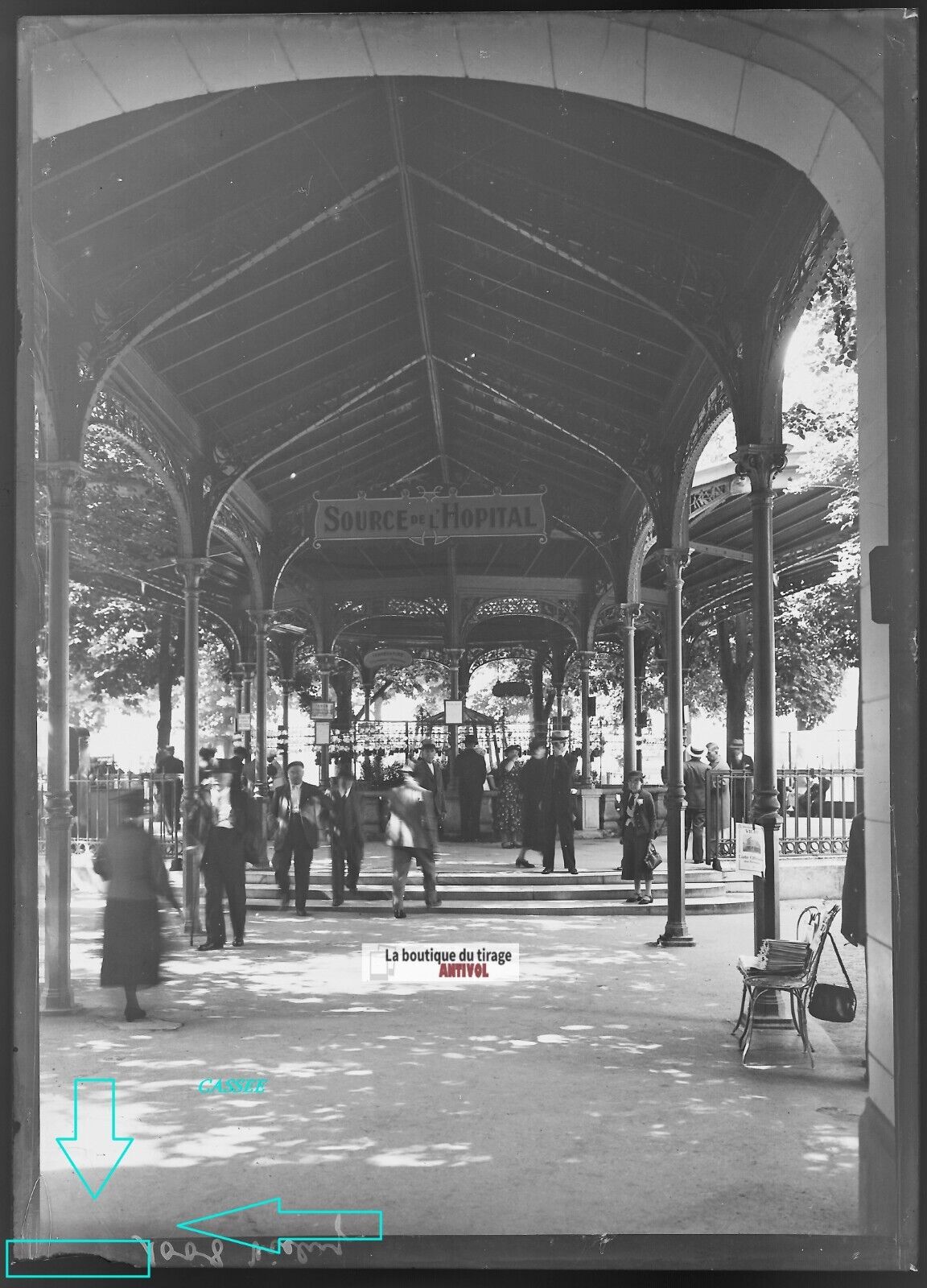 Plaque verre photo ancienne négatif noir et blanc 13x18 cm Vichy source hôpital