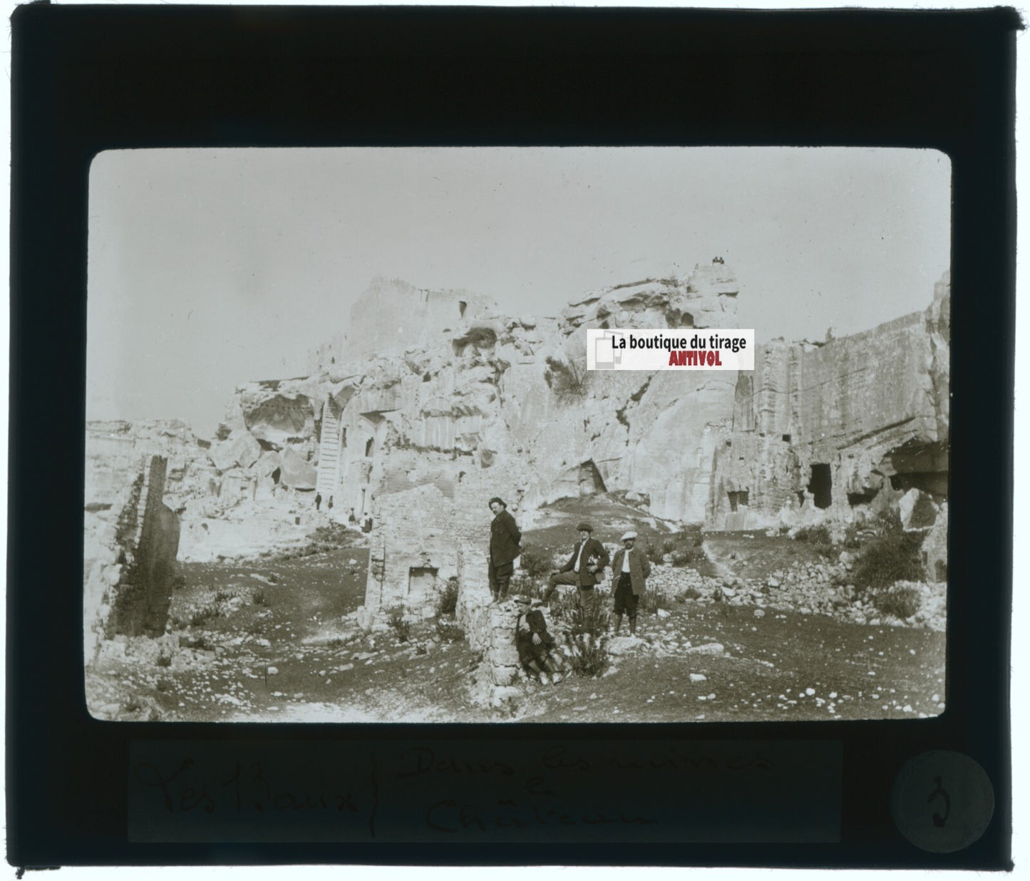 Château Baux-de-Provence, photo plaque verre, noir & blanc, positif 8,5x10 cm