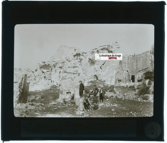 Château Baux-de-Provence, photo plaque verre, noir & blanc, positif 8,5x10 cm