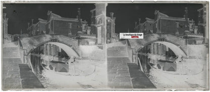 Venise, gondolier, Italie, stéréo photo ancienne plaque verre, négatif 8x18 cm