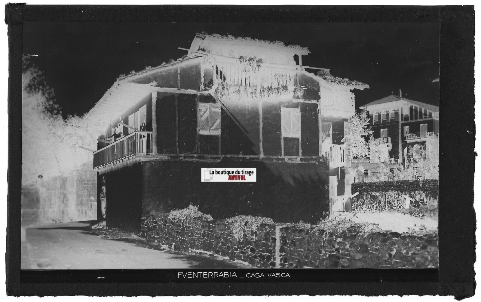 Plaque verre photo vintage négatif noir & blanc 9x14 cm Fuenterrabia Espagne