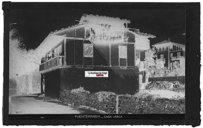 Plaque verre photo vintage négatif noir & blanc 9x14 cm Fuenterrabia Espagne