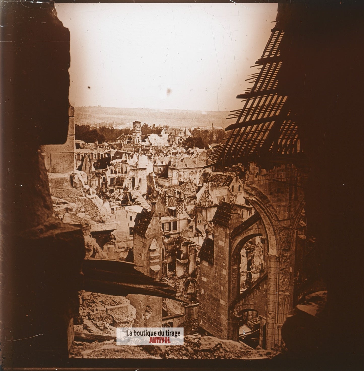 Soissons, Cathédrale, guerre WW1, plaque verre photo ancienne stéréo 6x13 cm