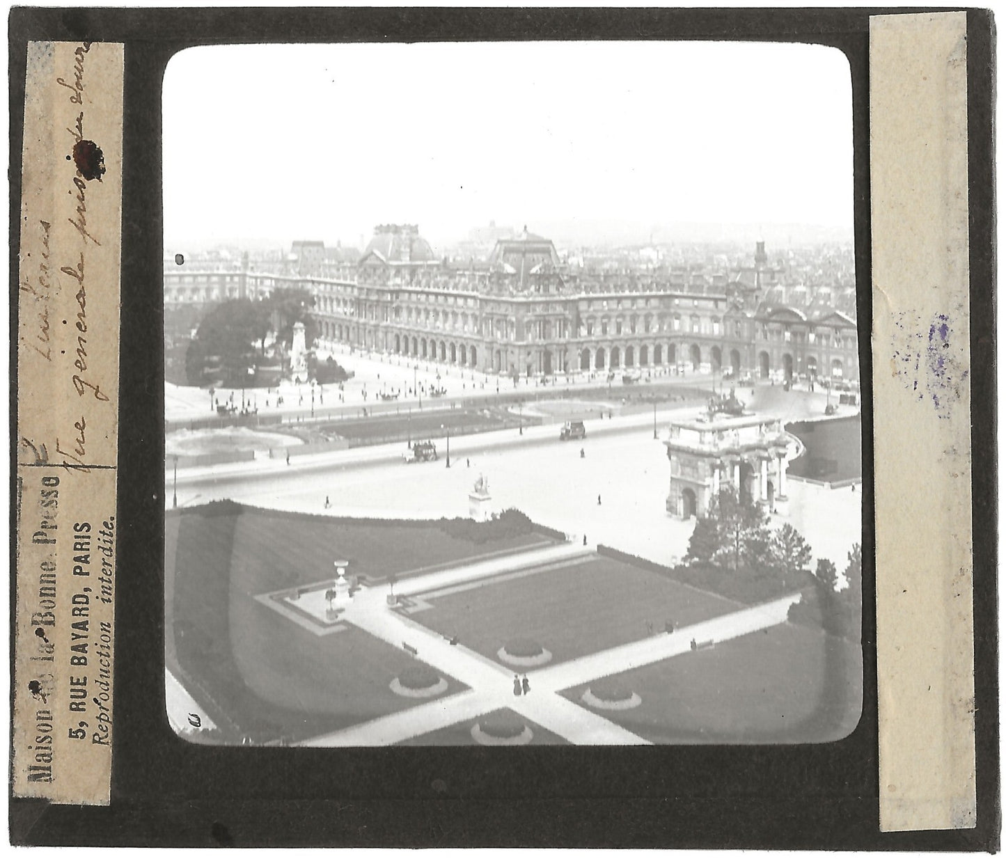 Jardin des Tuileries, Paris, photo ancienne plaque de verre, positif 8,5x10 cm