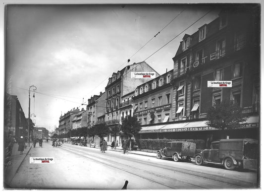 Plaque verre photo ancienne positif noir & blanc 13x18 cm Mulhouse voitures