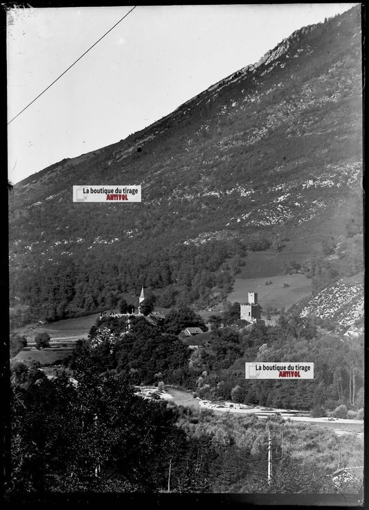 Plaque verre photo ancienne négatif noir et blanc 13x18 cm Bielle paysage 