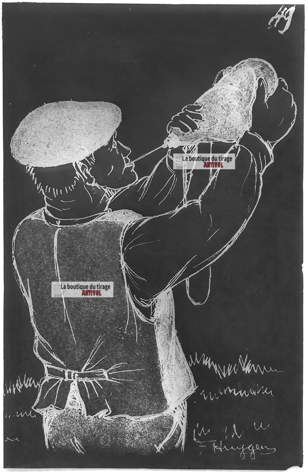Plaque verre photo ancienne négatif noir et blanc 13x18 cm Huygens dessin France