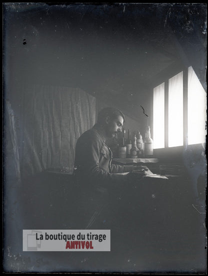 Militaire, soldat, guerre, plaque verre, photo ancienne, négatif 9x12 cm