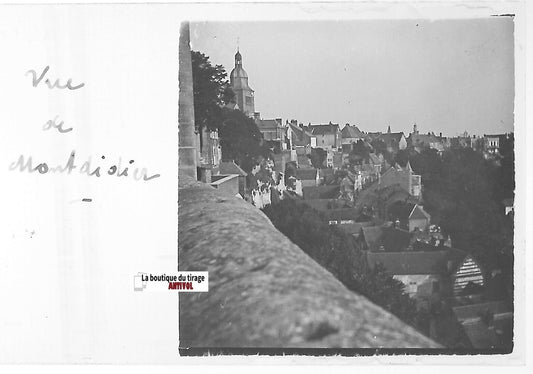 Montdidier, Somme, Plaque verre stéréo, positif ancien noir & blanc 4,5x10,7 cm