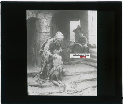 L’enfant prodigue, Christ, photo plaque verre, noir & blanc, positif 8,5x10 cm