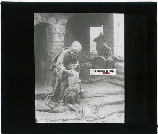 L’enfant prodigue, Christ, photo plaque verre, noir & blanc, positif 8,5x10 cm