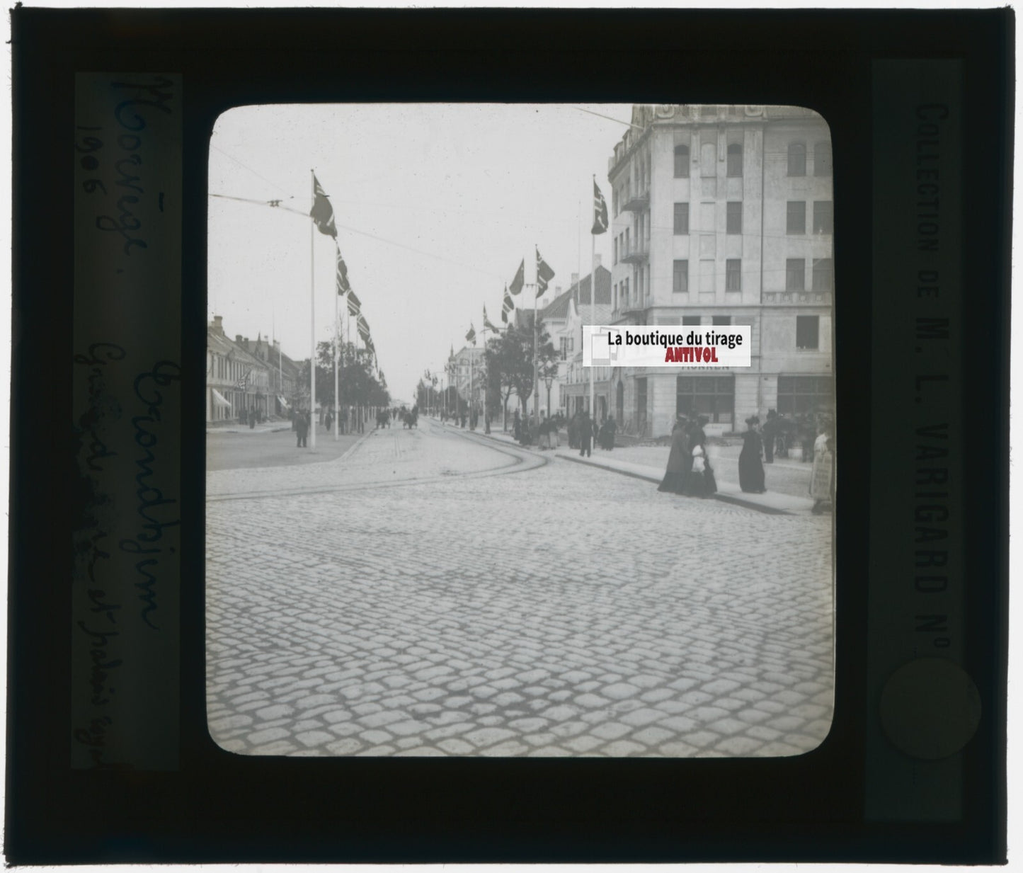 Trondjem, Norvège, photo plaque de verre, noir & blanc, positif 8,5x10 cm