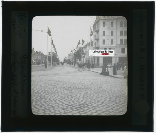 Trondjem, Norvège, photo plaque de verre, noir & blanc, positif 8,5x10 cm