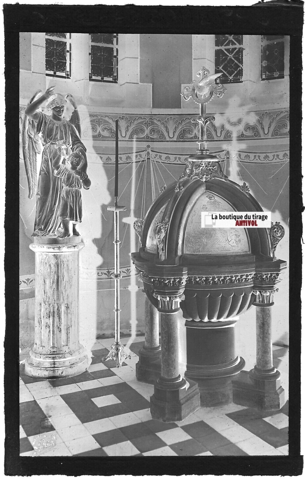 Plaque verre photo négatif noir & blanc 9x14 cm, Strasbourg, Saint-Pierre église