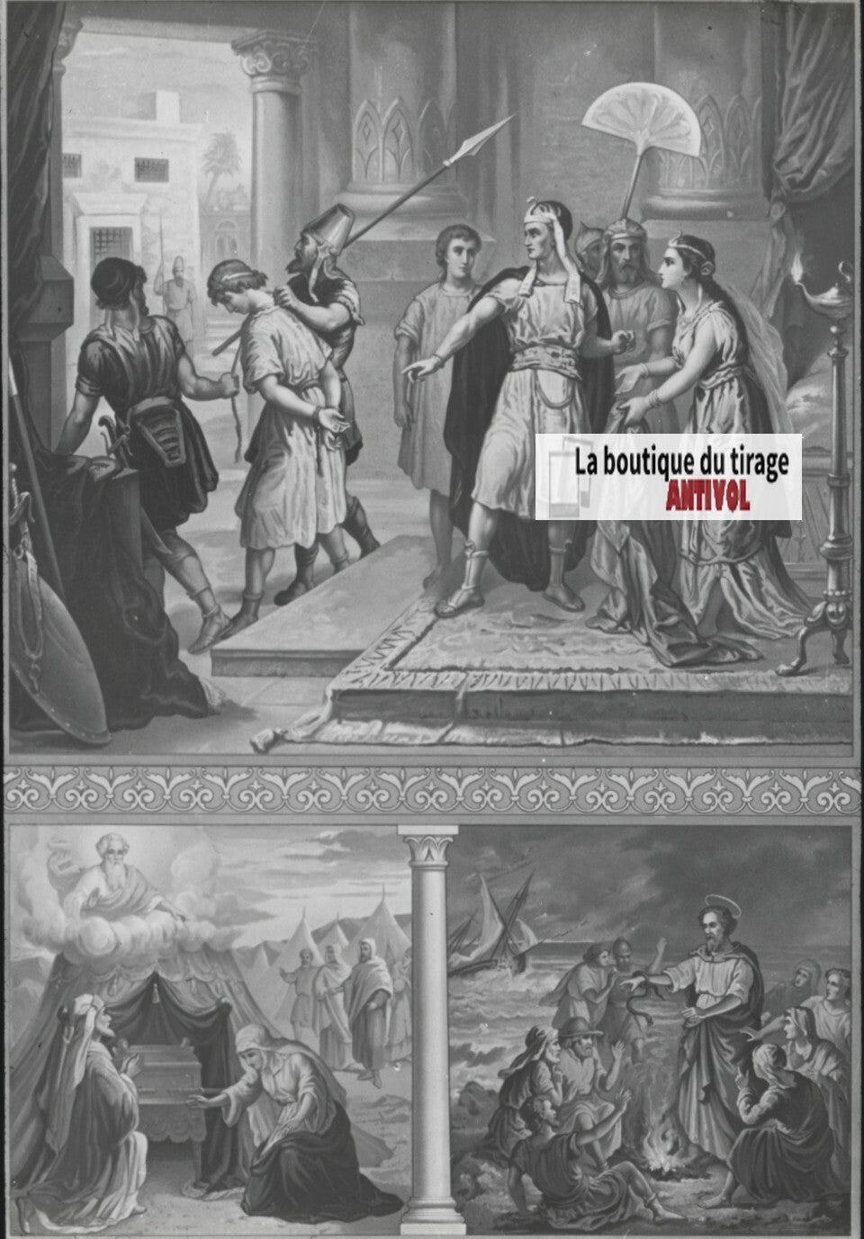 Scène religieuse, catéchisme, dessin peinture, plaque verre, positif 8,5x10 cm