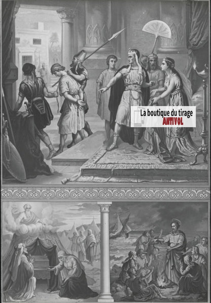 Scène religieuse, catéchisme, dessin peinture, plaque verre, positif 8,5x10 cm