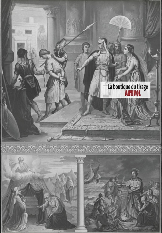 Scène religieuse, catéchisme, dessin peinture, plaque verre, positif 8,5x10 cm