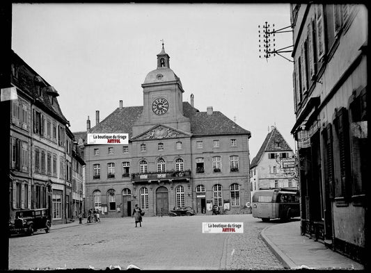 Plaque verre photo ancienne négatif noir et blanc 13x18 cm Wissembourg mairie