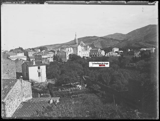 Banyuls-sur-Mer, Plaque verre photo ancienne, négatif noir & blanc 9x12 cm