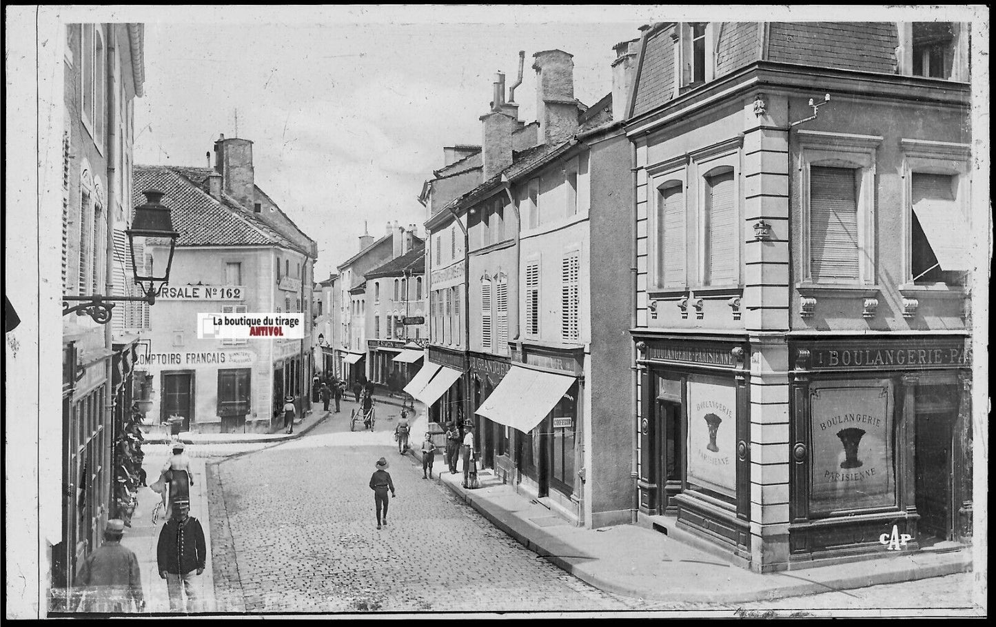 Plaque verre photo, négatif noir & blanc 9x14 cm Neufchâteau, rue Saint-Jean