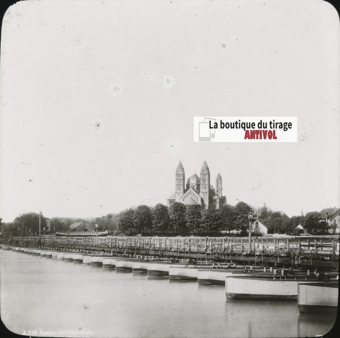 Cathédrale de Spire, bateaux, Allemagne, photo plaque verre, positif 8,5x10 cm