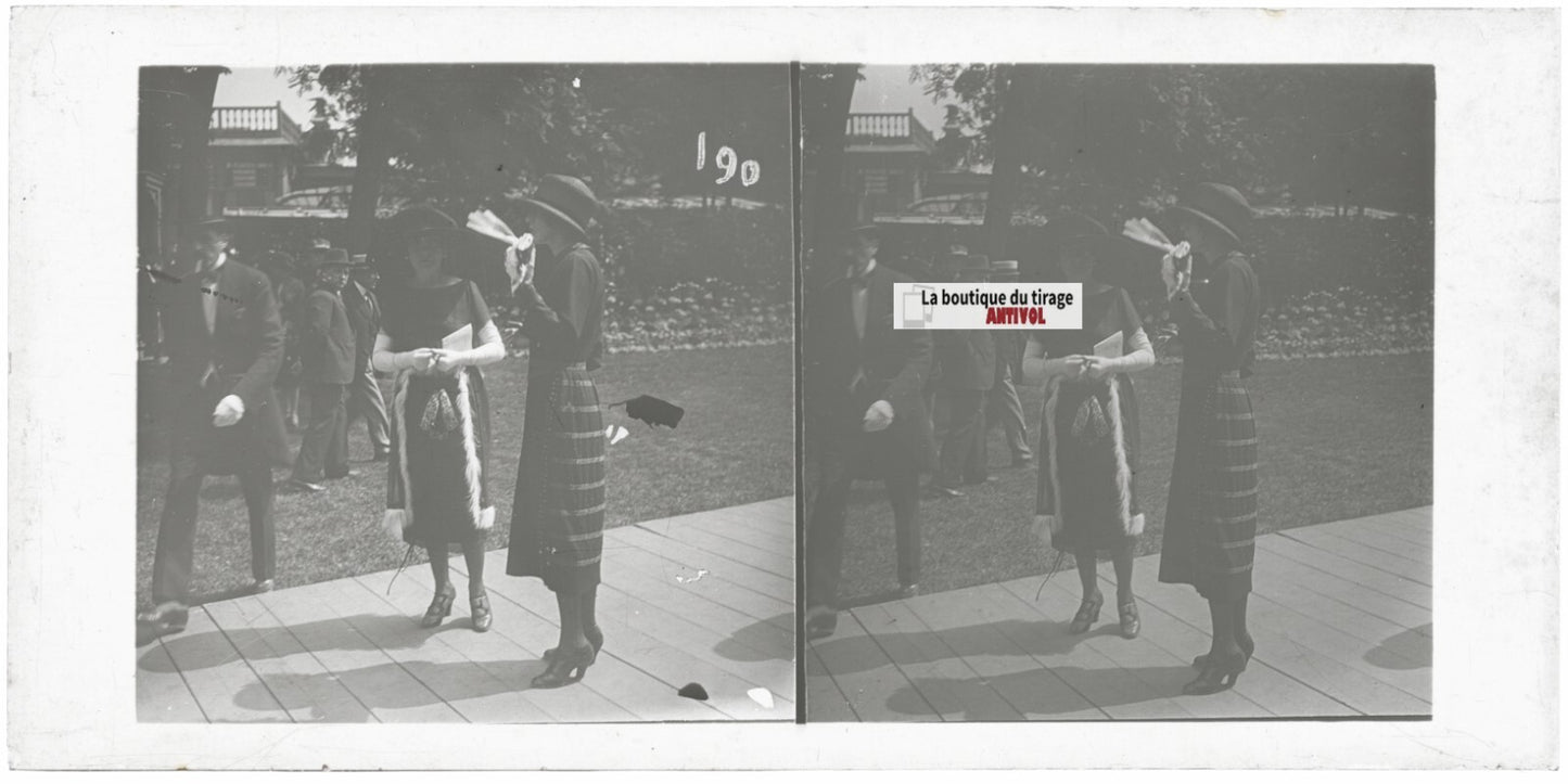 Hippodrome de Longchamp, Paris, plaque verre stéréoscopique, positif 8,5x17 cm