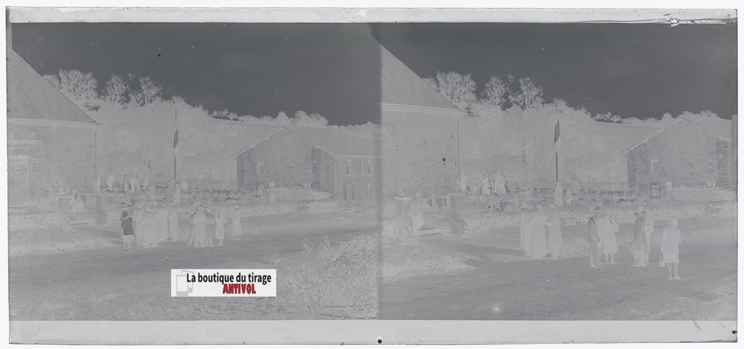 Cimetière, France, plaque verre, photo ancienne, négatif N&B 6x13 cm