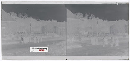 Cimetière, France, plaque verre, photo ancienne, négatif N&B 6x13 cm