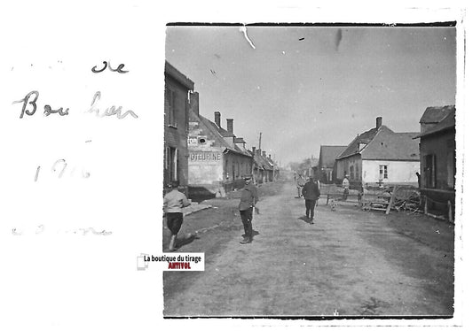 Rue de Bouchoir, Plaque verre stéréo, positif ancien noir & blanc 4,5x10,7 cm