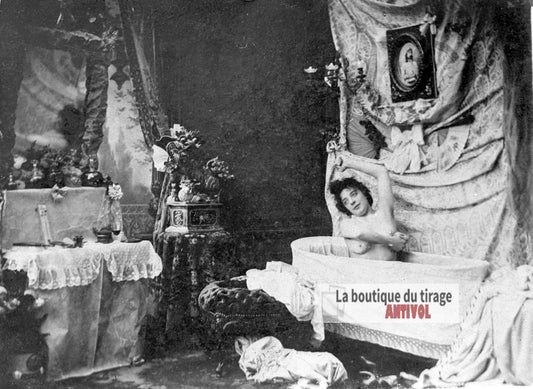Femme nue, érotique, bain, plaque verre photo ancienne, négatif 9x12 cm
