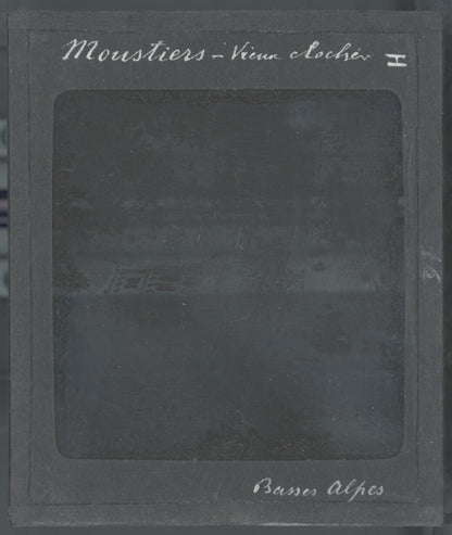 Moustiers-Sainte-Marie, clocher, photo ancienne plaque verre, positif 8,5x10 cm