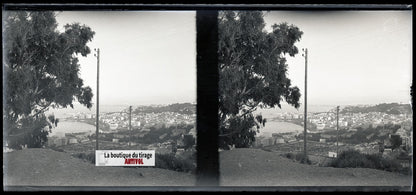 Algérie, Alger mer, plaque verre, photo stéréo, négatif N&B 6x13 cm