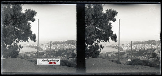 Algérie, Alger mer, plaque verre, photo stéréo, négatif N&B 6x13 cm
