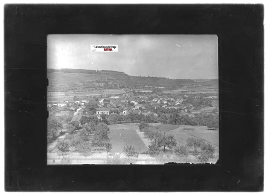 Plaque verre photo ancienne positif noir et blanc 13x18 cm village campagne